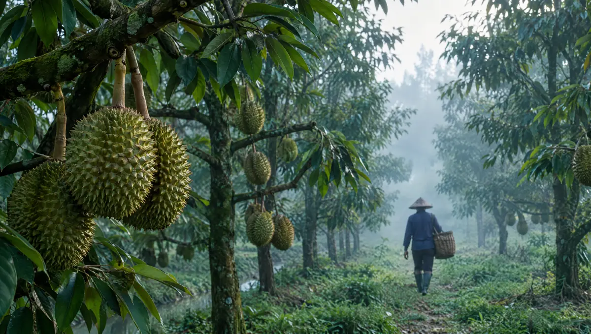 Durian orchard in the Mekong Delta at dawn