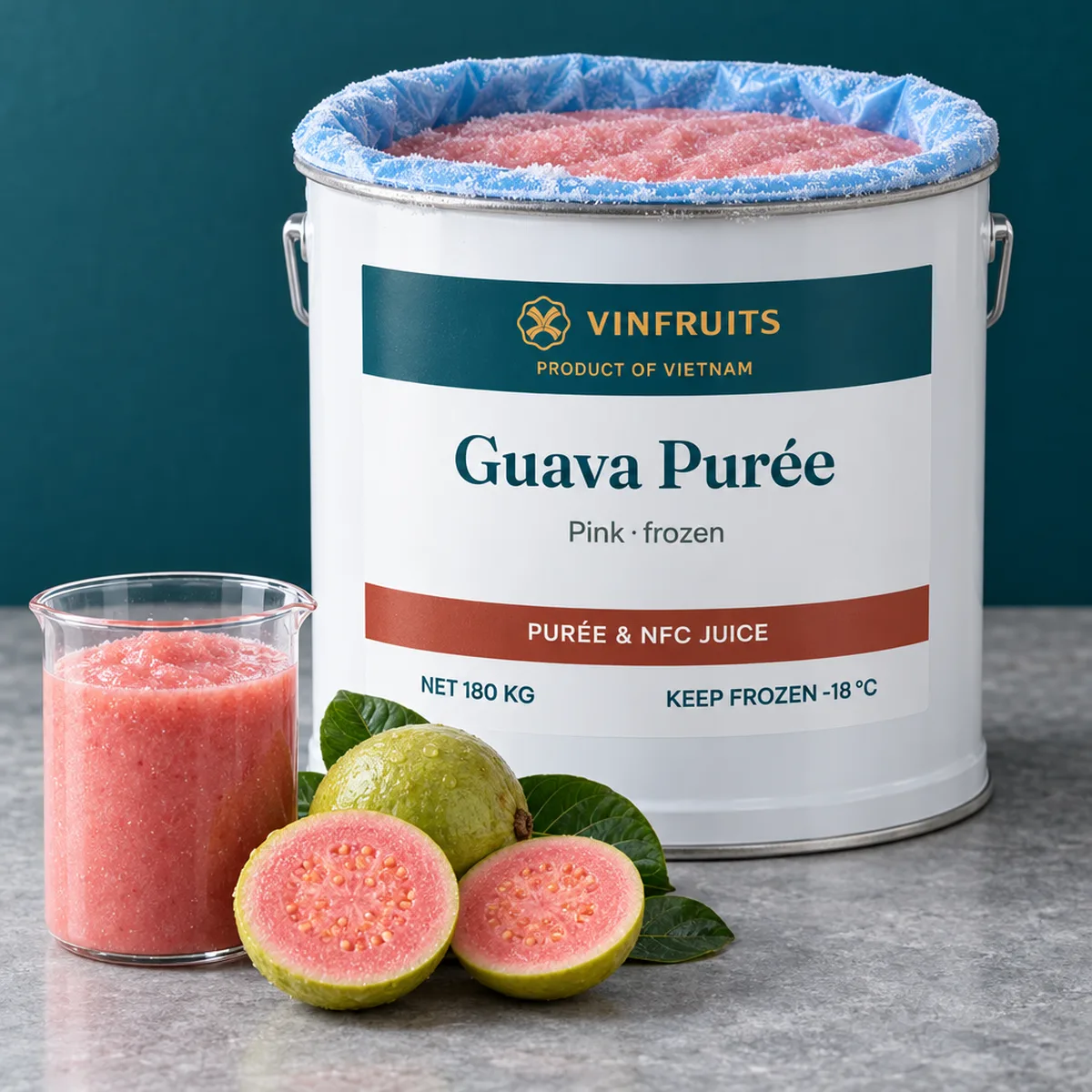 Guava Purée, frozen, in a VinFruits drum